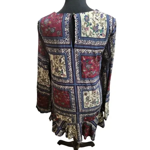 Lulu's Cream and Plum Multi Print Long Sleeve Shift Mini Dress, Sz S - NWT - Picture 10 of 13